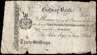 Ireland, Co Galway, Galway, Galway Bank, Thirty Shillings, 18—, unissued, for John Joyce and Francis Blake. Two...