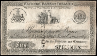 Ireland, National Bank of Ireland, Five Pounds, Bank of Wexford & Enniscorthy, uniface proof on paper, stamped...