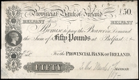 Ireland, Provincial Bank of Ireland, Fifty Pounds, Belfast, uniface proof on paper, 'To this March 1st/67' pencilled...