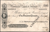 Ireland, Provincial Bank of Ireland, One Hundred Pounds, Limerick, uniface proof on card, stamped SPECIMEN at lower...