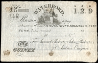 Ireland, Co Waterford, Waterford, One Guinea (One Pound, Two Shillings and Ninepence), 18—, unissued, on paper...