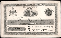 Ireland, National Bank of Ireland, Thirty Shillings, Banagher, uniface proof on card, stamped SPECIMEN twice on...