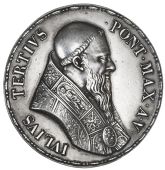 Return of England to the Catholic Church, 1554, a restruck silver medal [19th century] after G. Cavino, bust of Pope...