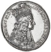Charles II, Coronation, 1661, a silver medal by T. Simon, crowned bust right, rev. King, enthroned, being crowned by...