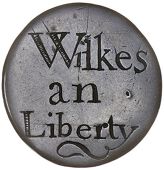 John Wilkes, The North Briton, 1763, an engraved Halfpenny-sized coin, wilkes an liberty, rev. no. 45. Very fine,...