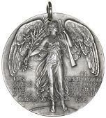 Olympic Games, London, 1908, a silver participant’s medal by B. Mackennal for Vaughton, Victory standing holding...