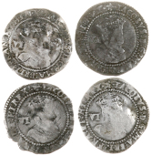 James I (1603-1625), Second coinage, 1614, 1615/4, 1615 (2), all mm. cinquefoil, fourth bust, 2.33g/6h, 2.64g/7h,...