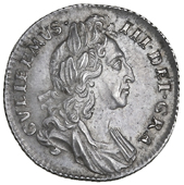 William III (1694-1702), 1696, first bust, large crowns, early harp, second l of gvlielmvs over m, e of et over r on...