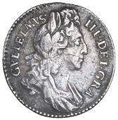 William III (1694-1702), 1696, first bust, small crowns, later harp, first v of gvlielmvs an inverted a, lion of...