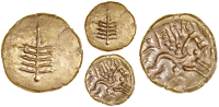 Dobunni, Eisu, Stater, Dobunnic leaf emblem, rev. triple-tailed horse right, eisv above, wheel below, 5.72g/2h (ABC...