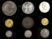 South Africa, Paul Kruger, currency set, 1892, comprising Pond, Half-Pond (both double shaft), Crown (single shaft),...