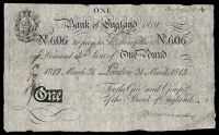 H. Hase, One Pound, 31 March 1819, no. 606 (Dugg. B201c). A few notations, otherwise good fine 	£1,200-1,500