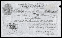 C.P. Mahon, Ten Pounds, 27 January 1928, 114/V 98920, Manchester (Dugg. B216). Ink number at top right, otherwise...