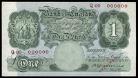 B.G. Catterns, One Pound, 1929-34, Q 00 000000, stamped specimen across signature at bottom (Dugg. B.225s). Good...