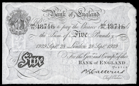B.G. Catterns, Five Pounds, 28 September 1929, 269/H 48716 (Dugg. B228). Lightly pressed, otherwise good very fine...
