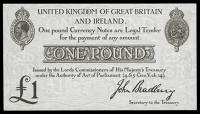 One Pound, colour trial in black for second issue, c. 1914, on full watermarked paper (Dugg. T11). Small pencil...