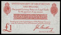 One Pound, colour trial in red for second issue, c. 1914, on full watermarked paper (Dugg. T11). Small pencil...
