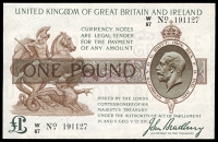 One Pound, W/87 191127, fully watermarked paper, large format, 158 x 100mm (cf. Dugg. T16). About uncirculated,...