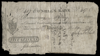 Co. Waterford, Waterford, O’Neill’s Bank, Five Guineas (Five Pounds, Thirteen Shillings and Ninepence), 18...