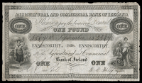 Agricultural & Commercial Bank of Ireland, One Pound, 15 September 1838, no. 5567, Enniscorthy (AG 5a, this note...