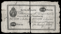 One Pound, 8 June 1818, contemporary forgery (cf. BA 14). Split down centre but not rejoined, various small holes...