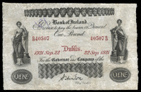 One Pound, 22 September 1921, B/49 40507, signature of S. Hinton (BA 81; Pick A37). Pencilled number on back and has...