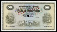 Fifty Pounds, 1 July 1970, colour trial in olive green, G 0000000, signature of W.S. Wilson, stamped specimen in...