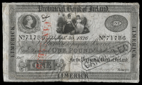 One Pound, 30 September 1826, no. 71786, Limerick, stamped cancelled twice on front (PR 9, this note illustrated;...