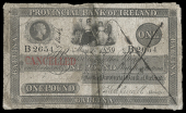 One Pound, 2 May 1859, B 2654, Ballina, stamped cancelled on left side, large X on right side (PR 35; Pick –)....