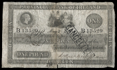 One Pound, 2 May 1859, B 13529, Dublin, stamped cancelled on right side (PR 35; Pick –). Split and rejoined at...
