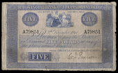 Five Pounds, 5 December 1911, A 79851, signature uncertain (PR 68; Pick A117). Pinholes and inked numbers on back,...