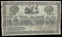One Pound, 1 August 1919, W 59759, signature uncertain (PR 73; Pick A123). Uneven horizontal cut across centre,...