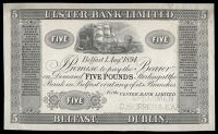 Five Pounds, 1 August 1894, uniface black and white proof, perforated specimen c skipper & east (UB 28; Pick –)....
