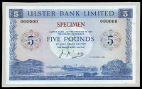 Five Pounds, 4 October 1966, colour trial in blue, no. 000000, stamped specimen in red, signature of J.A. Leitch,...