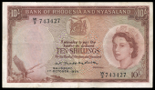 Bank of Rhodesia and Nyasaland, Ten Shillings, 1 October 1956, W/3 743427, signature of  A.P. Grafftey-Smith (Pick...