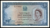 Bank of Rhodesia and Nyasaland, Five Pounds, 15 August 1958, Y/4 172682, signature of A.P. Grafftey-Smith (Pick...