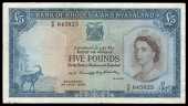Bank of Rhodesia and Nyasaland, Five Pounds, 17 June 1960, Y/7 873385, signature of A.P. Grafftey-Smith (Pick 22a)....
