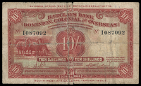 Barclays Bank (D.C.O.), Ten Shillings, 1 June 1931, I 087092 (Pick 1a). A couple of edge tears, splits in body and...
