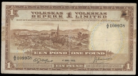 Volkskas Ltd, One Pound, 4 June 1952, A/2 109958 (Pick 14a). A few small holes and has been pressed, otherwise fine...
