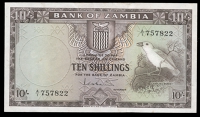 Bank of Zambia, Ten Shillings, 1964, A/1 757822 (Pick 1). A couple of tiny spots on back, otherwise about extremely...