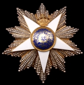 Egypt, Order of the Nile, 1st Class set of insignia, sash badge, 64mm., silver, silver-gilt and enamel; breast star,...