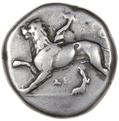 Greek coinage, Peloponnesos, Sikyon, Stater, c. 335-330, chimæra walking left, ΣE below, rev. dove flying left...