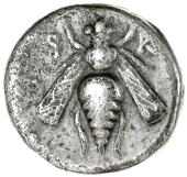 Greek coinage, Ionia, Ephesus, Drachm, c. 202-133, bee with straight wings, rev. stag standing right, palm tree in...