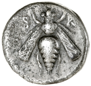 Greek coinage, Ionia, Ephesus, Drachm, c. 202-133, bee with straight wings, rev. stag standing right, palm tree in...