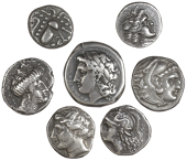 Greek coinage, Greek Multiple Lots, Euboia, Chalkis, Drachm, c. 340-294 (Sear 2483); together with silver coins of...