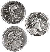 Greek coinage, Miscellaneous, Numidia, Juba I, Denarius (Sear 6607); together with Iberian silver Drachms of Osca...