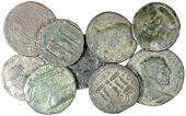 Greek coinage, Greek Multiple Lots, Greek Imperial bronzes (9), all with architectural reverses, including several...