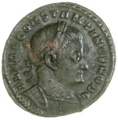 Roman Imperial coins, Constantine I, the Great (306-337), Reduced Follis, London, c. 307, laureate, draped and...