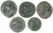 Roman Imperial coins, Miscellaneous, Allectus, Quinarius; together with Antoninianii (4), of Diocletian (2),...
