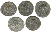 Roman Imperial coins, Miscellaneous, Constantine I, the Great, Folles (5), all London (Askew 828-9; Spink 725) [5]....